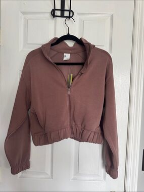 Cropped Taupe Zip-Up Hoodie - All in Motion